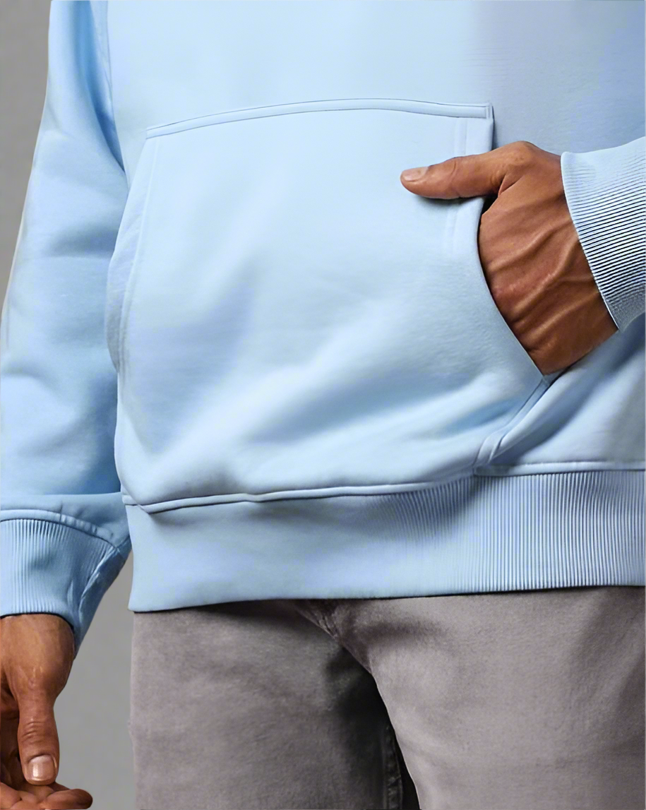 Sky Blue Adventure Printed Hoodie for Men | Oversized Fit