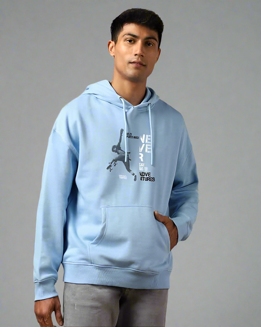 Sky Blue Adventure Printed Hoodie for Men | Oversized Fit