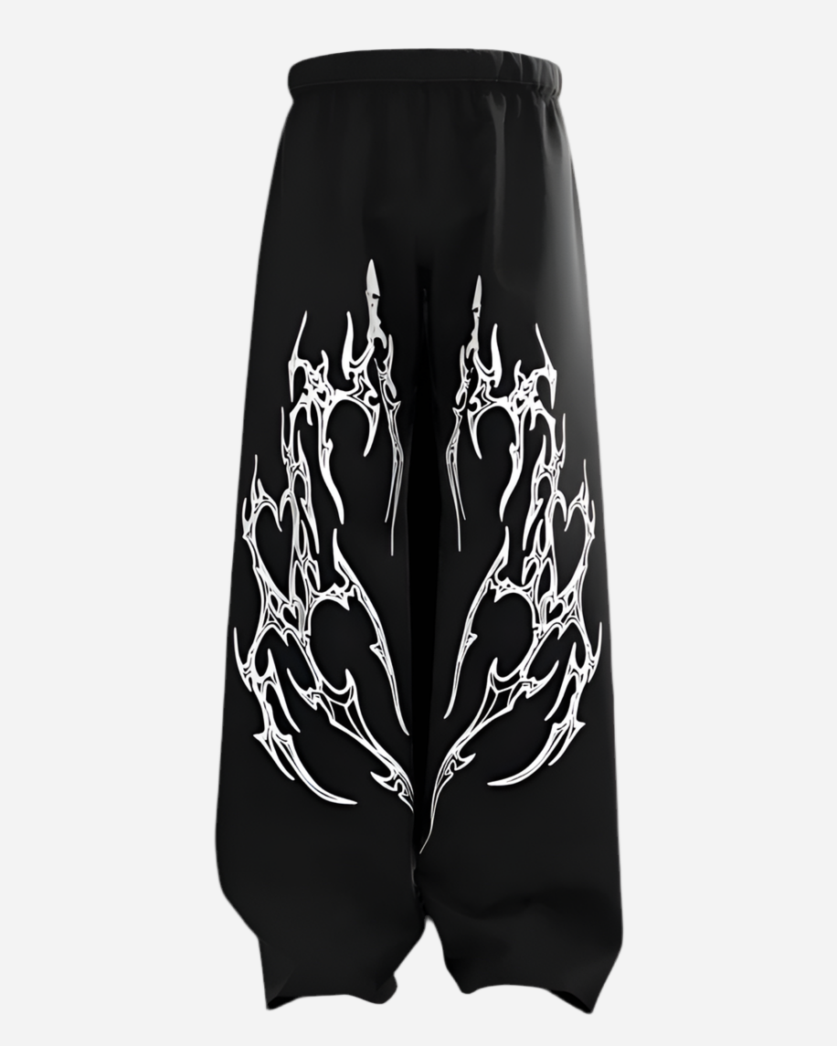 Oversized Tribal Flame Trackpants – Black & White