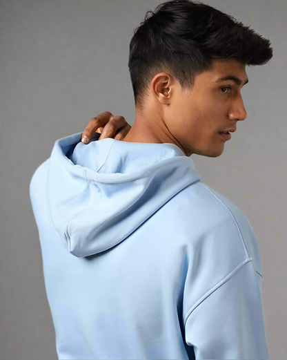 Sky Blue Adventure Printed Hoodie for Men | Oversized Fit