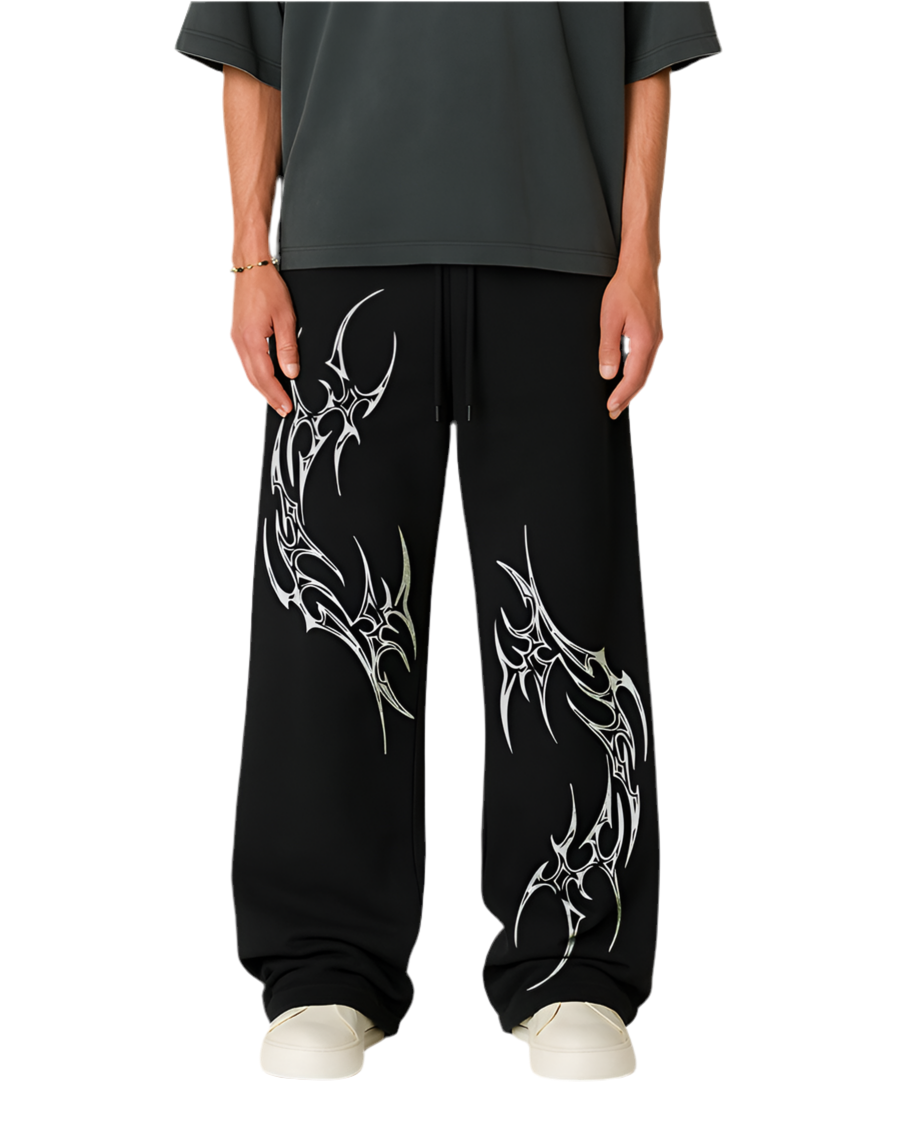 Men’s Graphic Printed Baggy Track Pants – Black Mutation Design