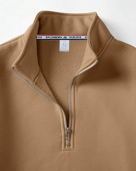 Men’s Beige Half Zipper Sweatshirt – Stylish Quarter Zip Pullover for Casual Wear