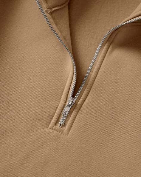Men’s Beige Half Zipper Sweatshirt – Stylish Quarter Zip Pullover for Casual Wear