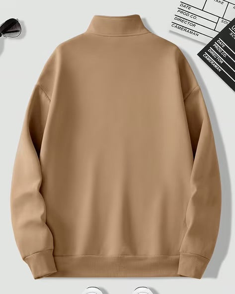 Men’s Beige Half Zipper Sweatshirt – Stylish Quarter Zip Pullover for Casual Wear