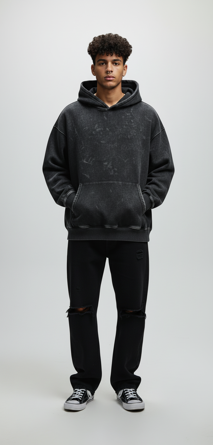 Oversized Stone Wash Heavyweight Hoodie | Vintage Streetwear Fit (No Drawstrings)