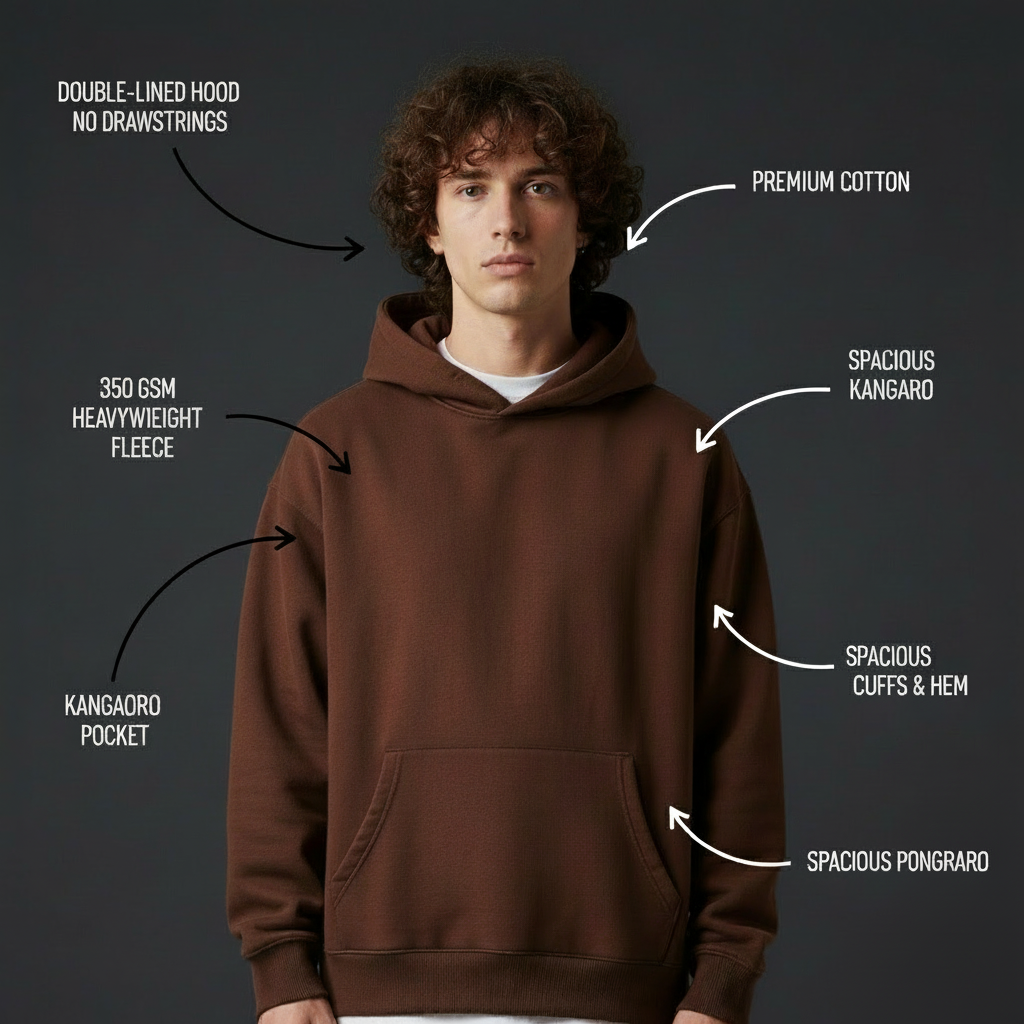 Premium Oversized Cocoa Brown Hoodie for Men & Women | Ultra-Soft Fabric, Relaxed Fit, Minimalist Streetwear Essential”