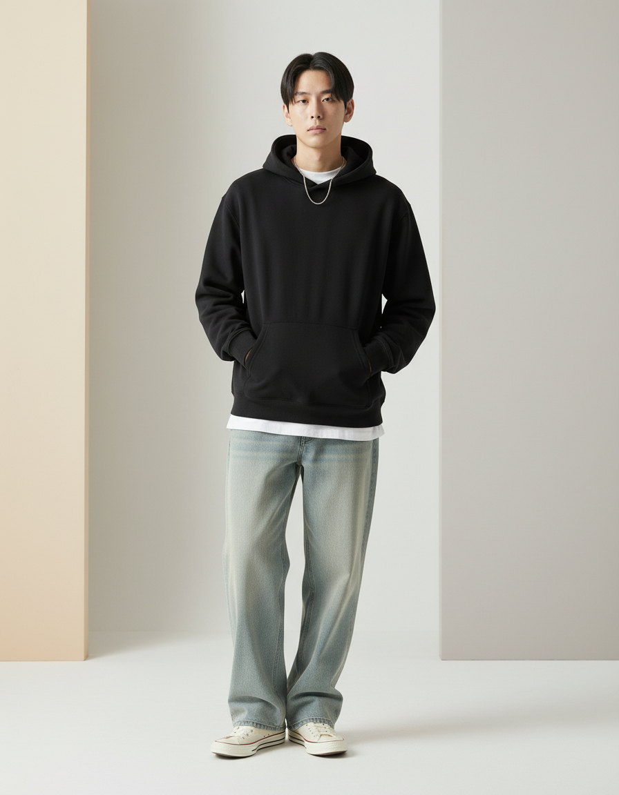 The Essential Black Oversized Hoodie | Premium Heavyweight Blank (Unisex)