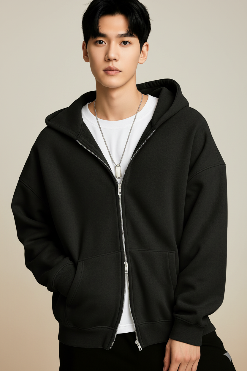 Men’s Premium Double Zipper Black Hoodie