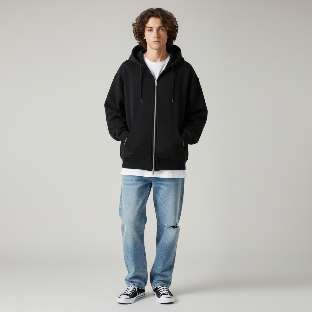 Men’s Premium Double Zipper Black Hoodie