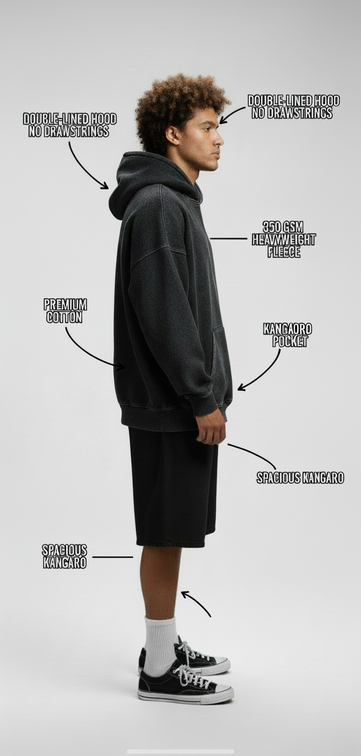 Oversized Stone Wash Heavyweight Hoodie | Vintage Streetwear Fit (No Drawstrings)