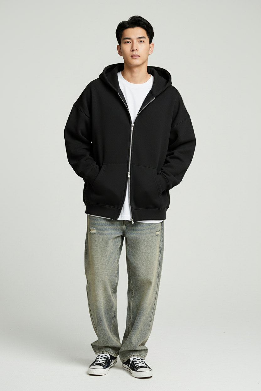Men’s Premium Double Zipper Black Hoodie