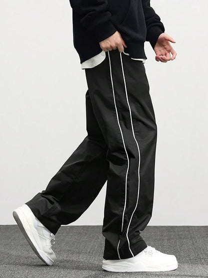 Men’s Plus Size Loose-Fit Athletic Track Pants – Black | Casual Streetwear