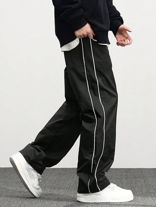 Men’s Plus Size Loose-Fit Athletic Track Pants – Black | Casual Streetwear