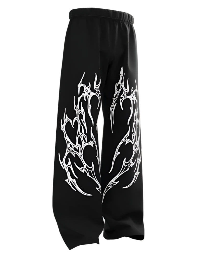 Oversized Tribal Flame Trackpants – Black & White