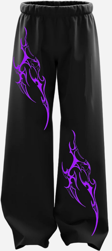 Oversized Trackpants – Neon Purple Tribal Flames