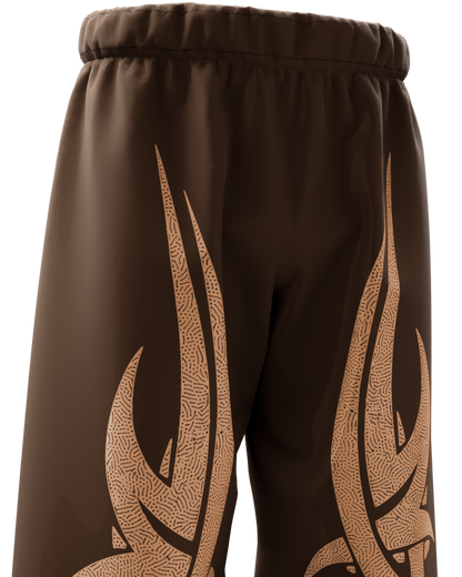 Brown Oversized Baggy Pants with Tribal Flame Print – Unisex Streetwear