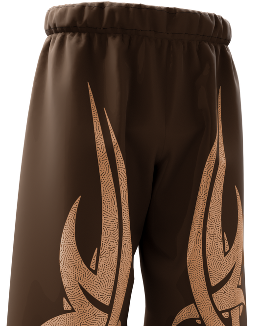 Brown Oversized Baggy Pants with Tribal Flame Print – Unisex Streetwear