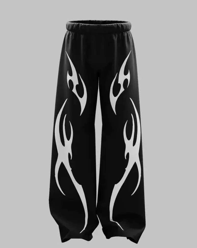 Black Flame Oversized Track Pants | Unisex Streetwear