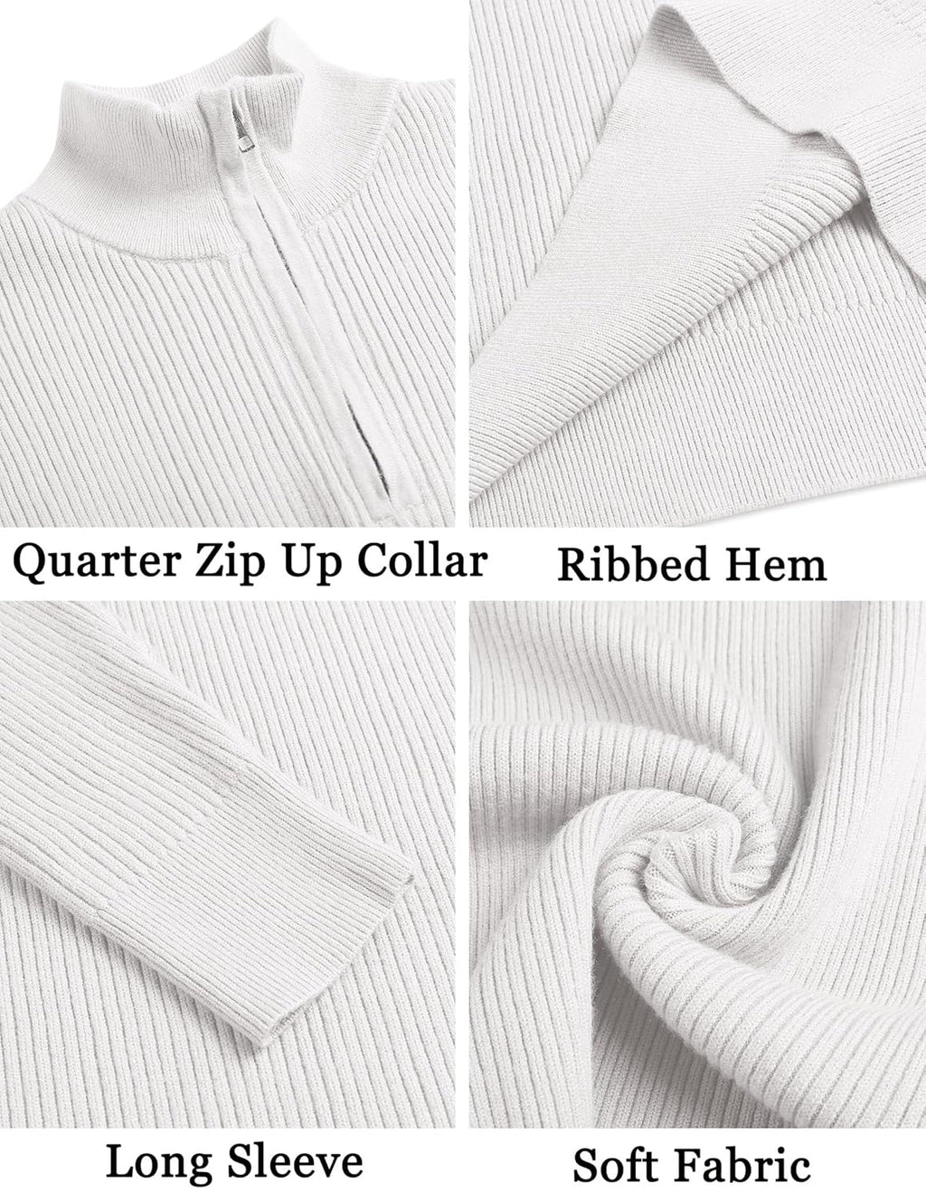 Men’s White Half-Zip Ribbed Sweater – Casual Winter Knit Pullover