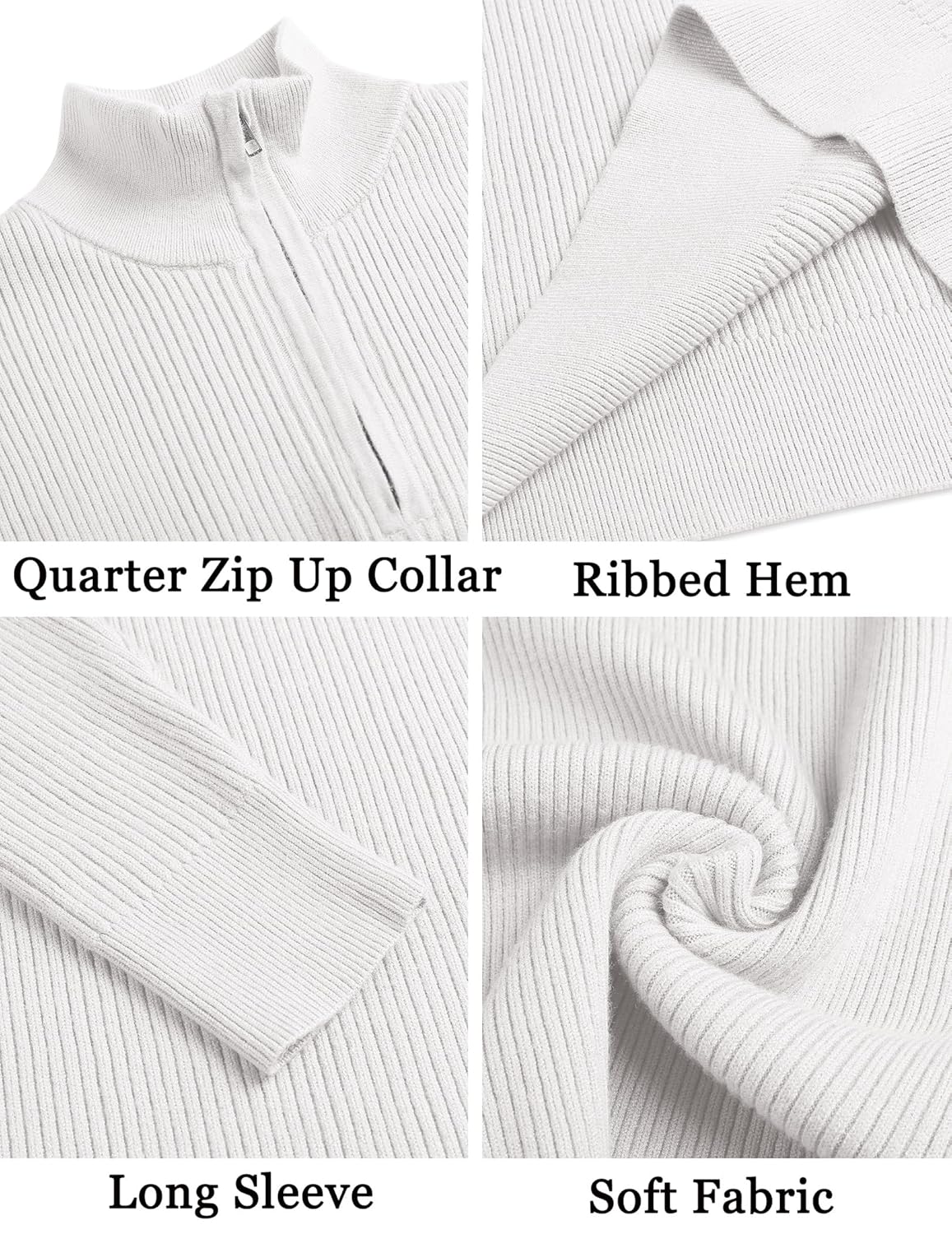 Men’s White Half-Zip Ribbed Sweater – Casual Winter Knit Pullover
