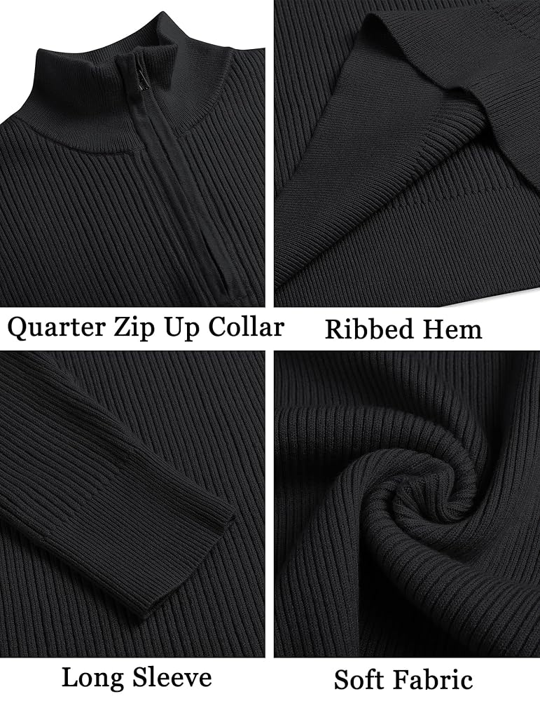 Classic Black Half-Zip Ribbed Sweater for Men | Winter Knit Pullover